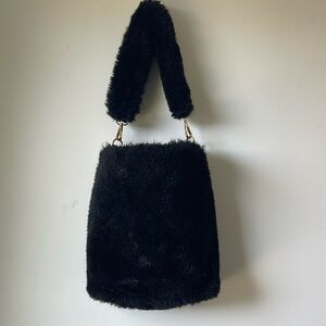 Black Furry Purse with Gold Fixtures